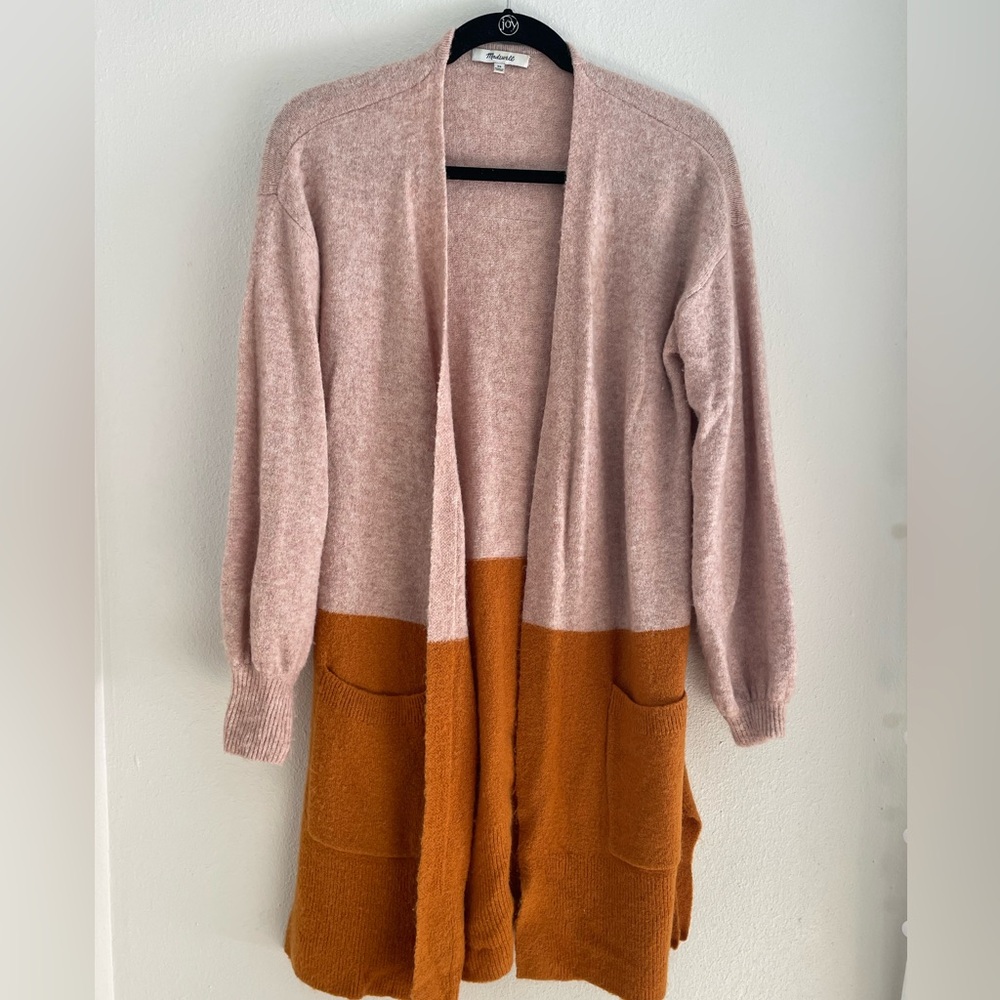 Madewell Two-Tone Open-Front Cardigan in Blush and Rust